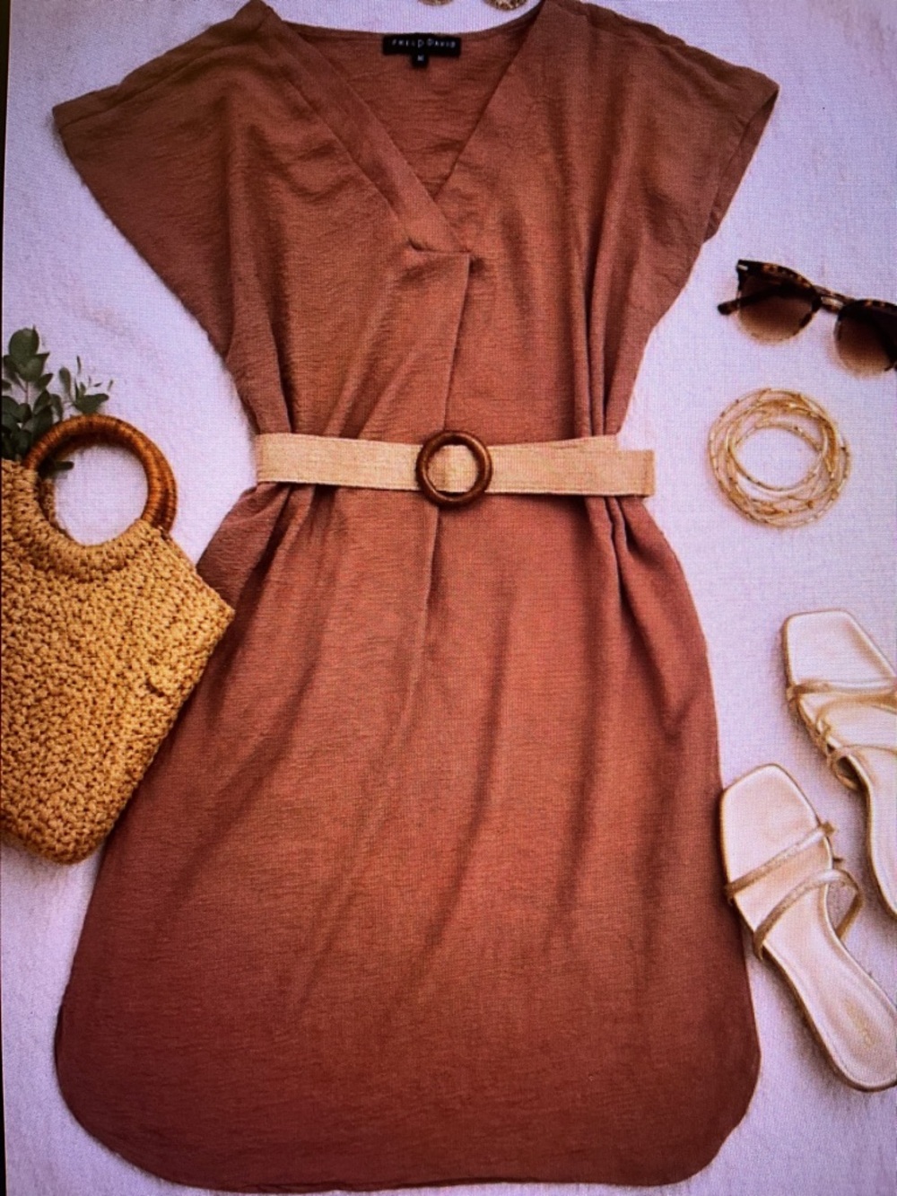 Caramel Belted Dress-Size Large